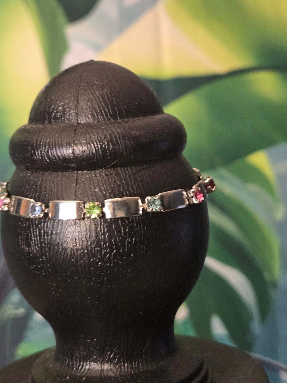 Silver tone Multi-Gemstone Station Link Bracelet